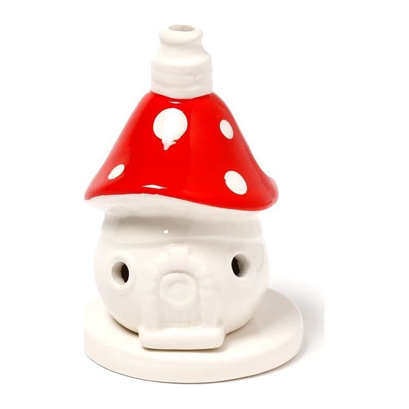 Ceramic fairy toadstool house incense cone burner