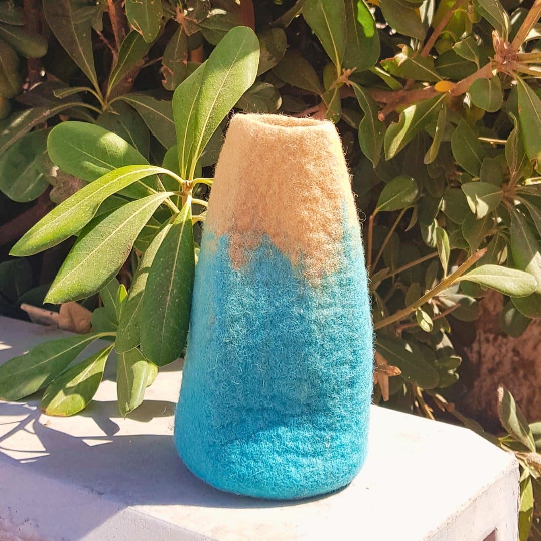 Set of three two-tone felt vases with tapered shapes