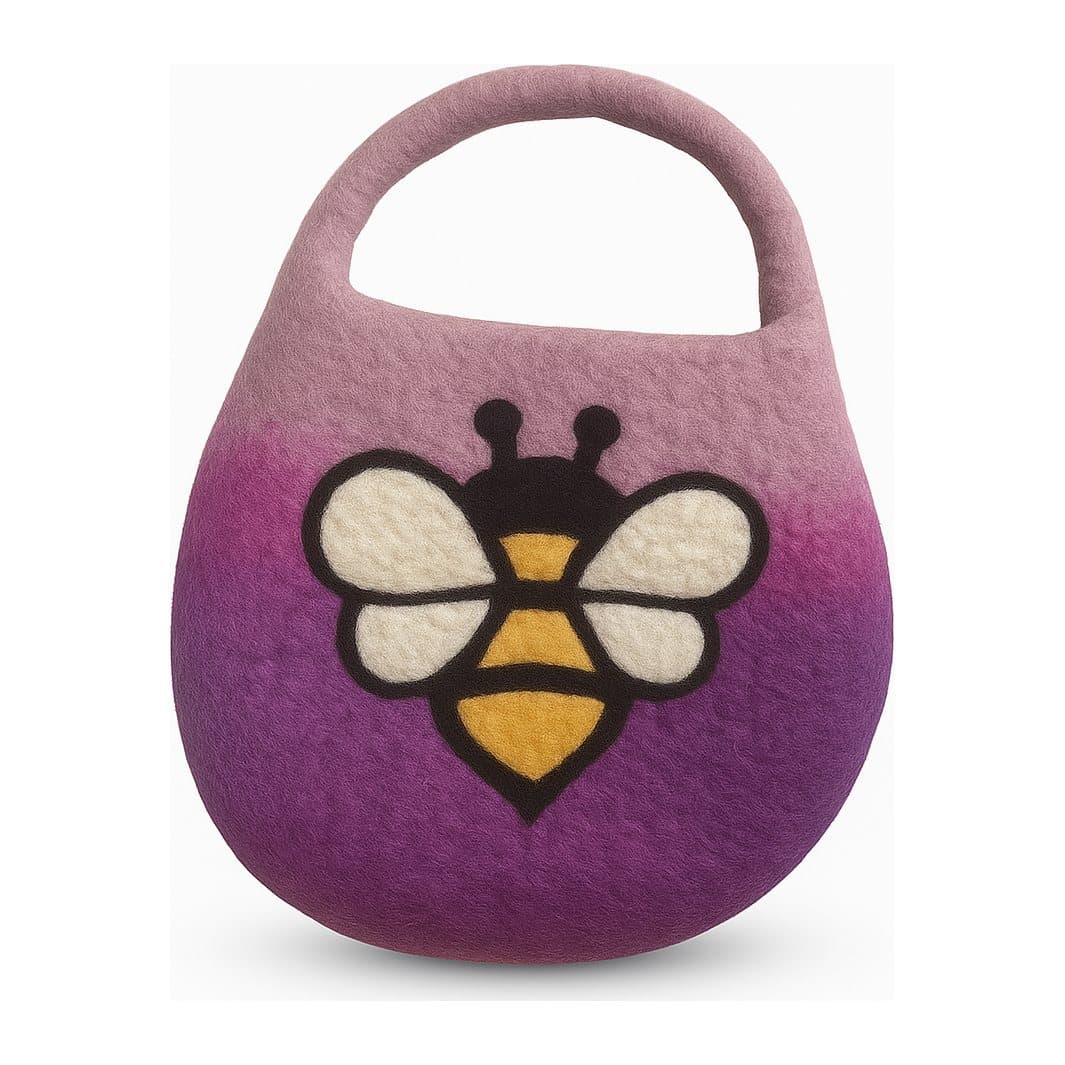 Lavender felted wool bag with a bee