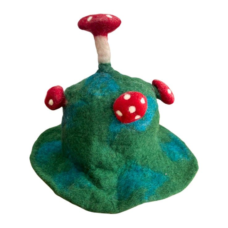 Felted wool mushroom hat in moss mountain green