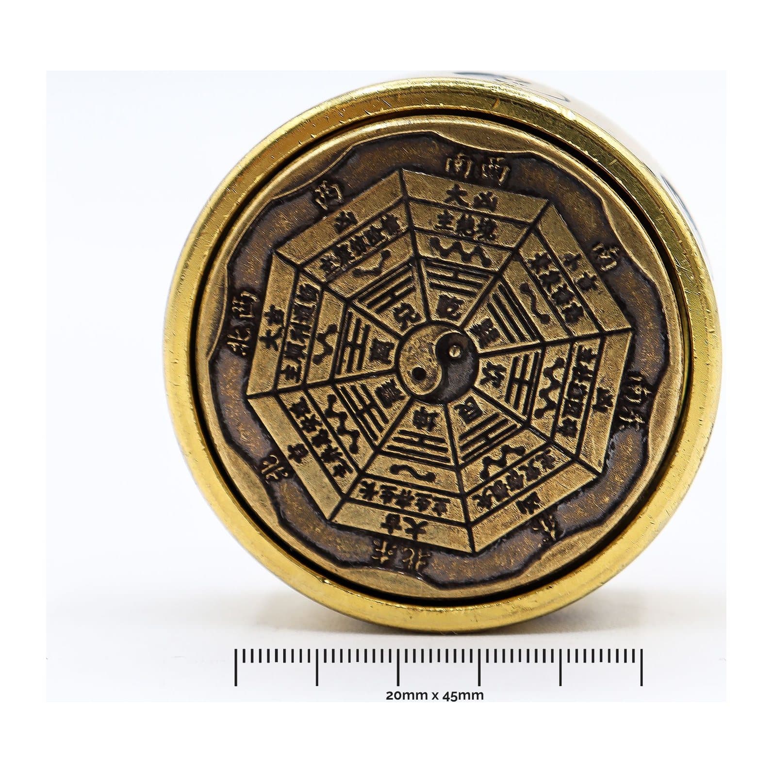 Brass Bagua energy disc spinner with Yin-Yang symbol