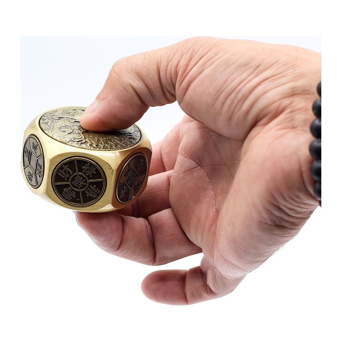Brass Dragon Dice Feng Shui spinner with dragon engravings