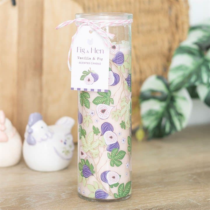 Tall tube candle with a fig tree print