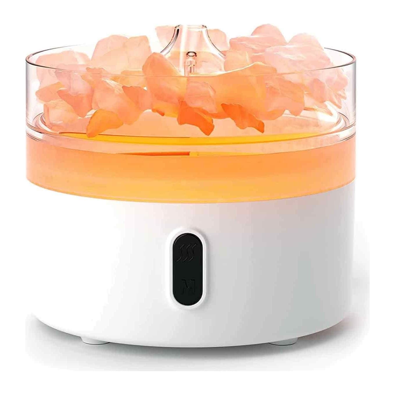 Himalayan salt aroma diffuser with a glowing flame effect and salt chunks