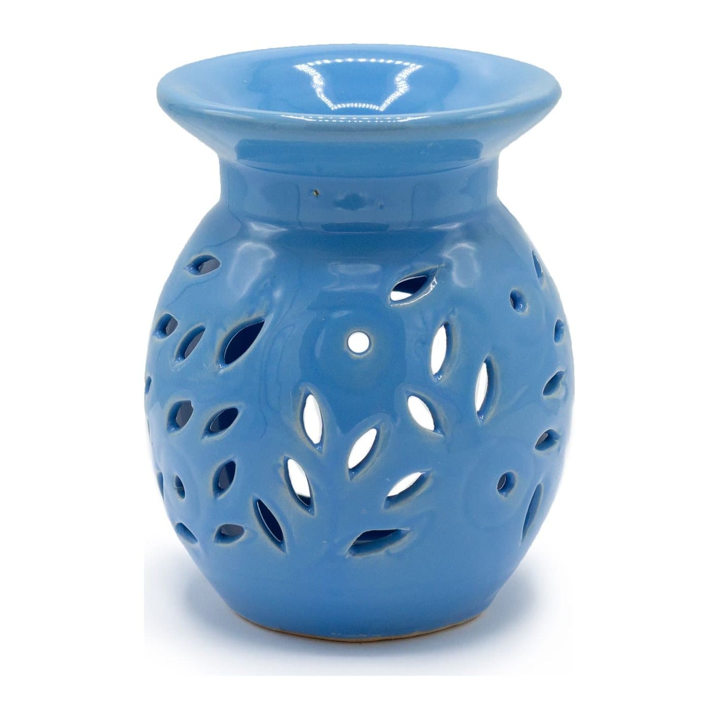 Ceramic floral oil burner in blue or yellow