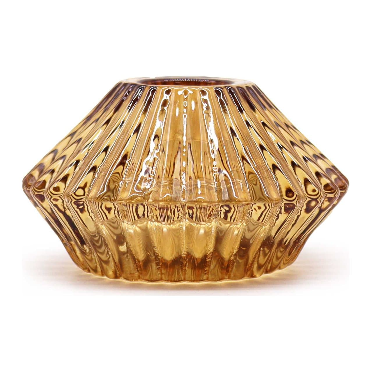 Antique Amber pressed glass Flower Flip dinner candle and tealight holder