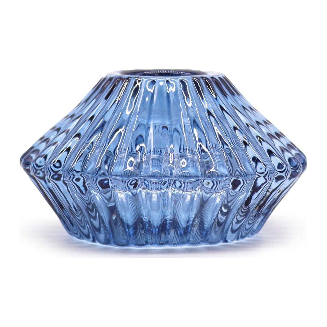 Royal Blue pressed glass Flower Flip dinner candle and tealight holder
