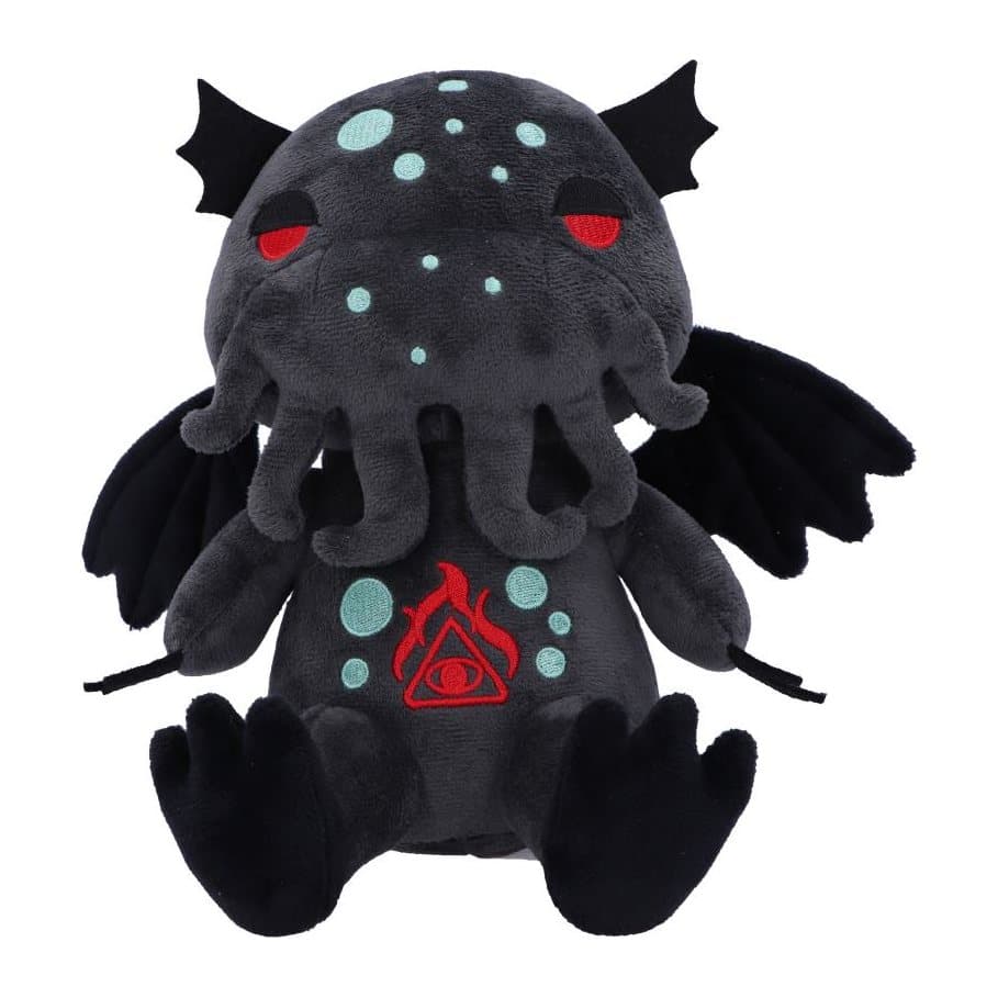 Cthulhu plush with red eyes, aqua spots and a crimson Eye of Providence