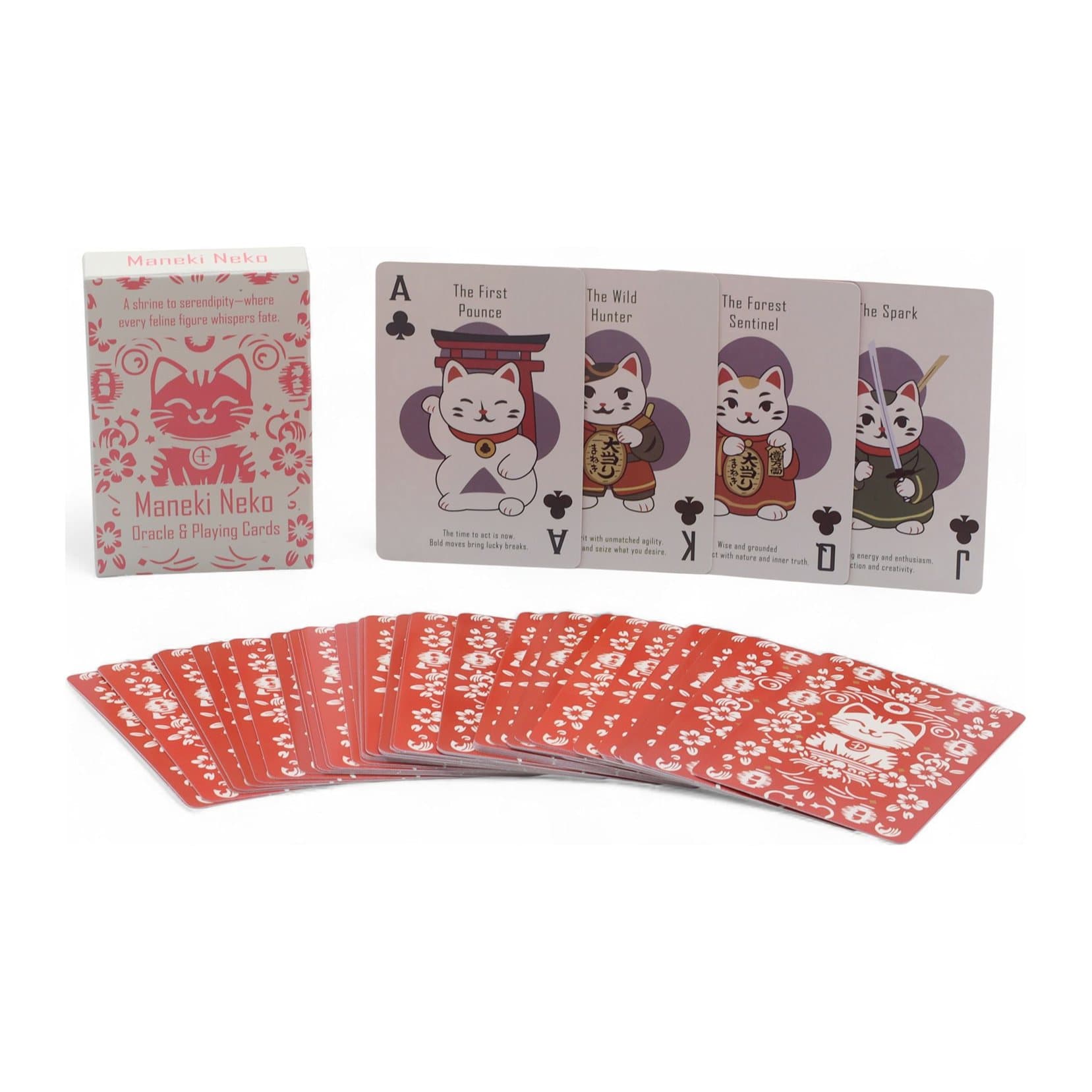 Fortune Cats Maneki Neko playing and oracle card deck with beckoning cat illustrations
