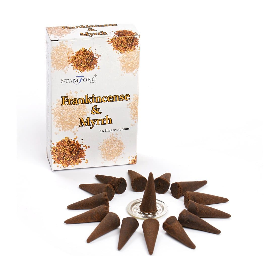 Frankincense incense cones and metal holder, pack of 2