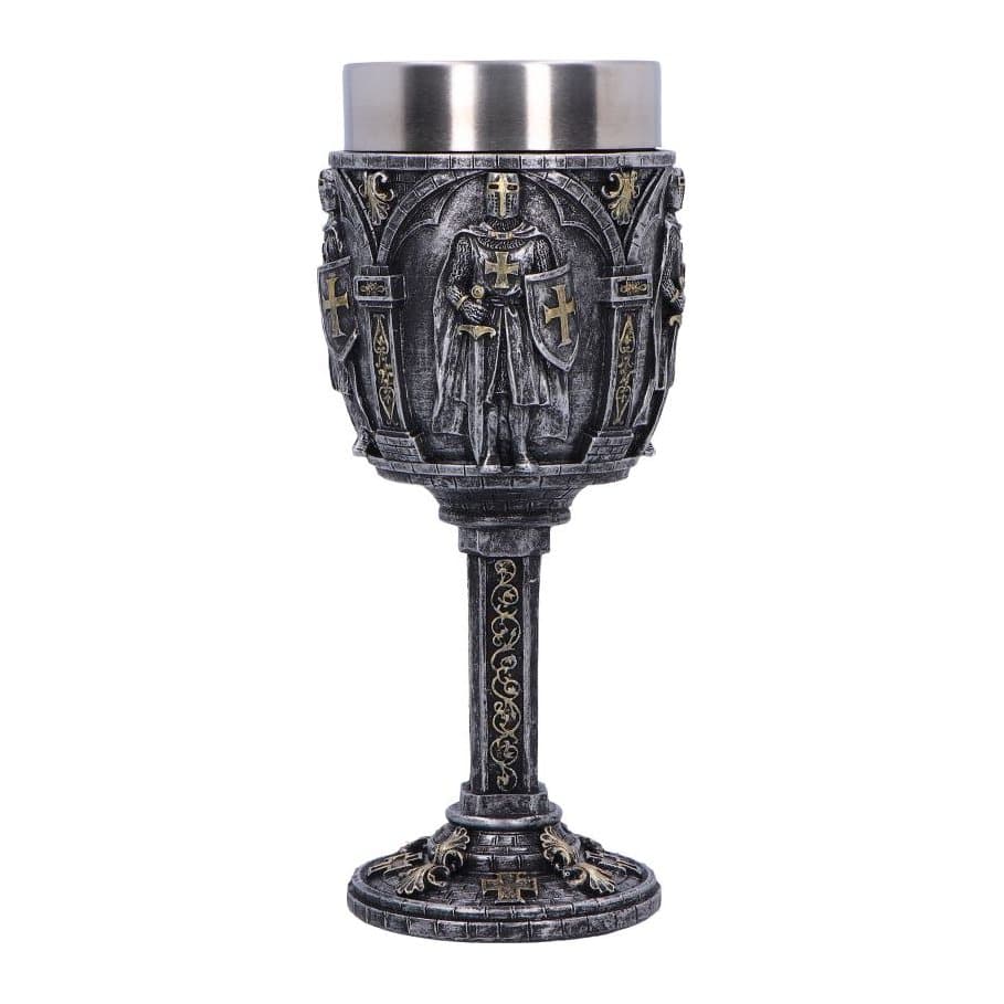 Metallic medieval knight goblet with a knight design in chainmail and armour
