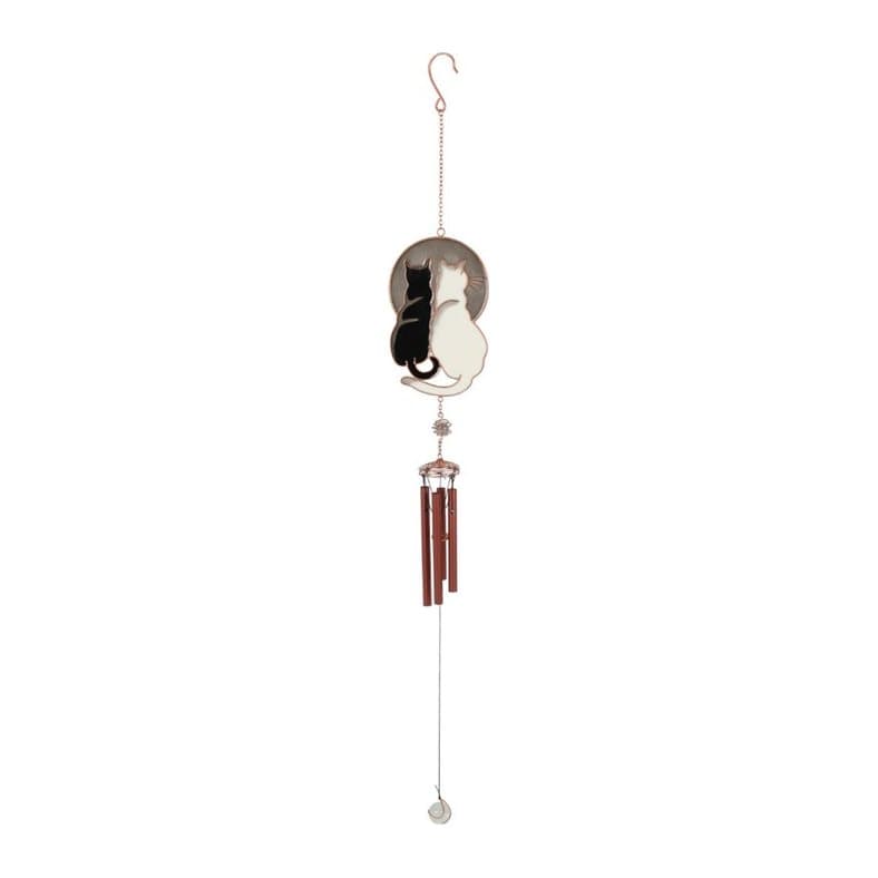 Glass windchime with black and white cats gazing at the moon