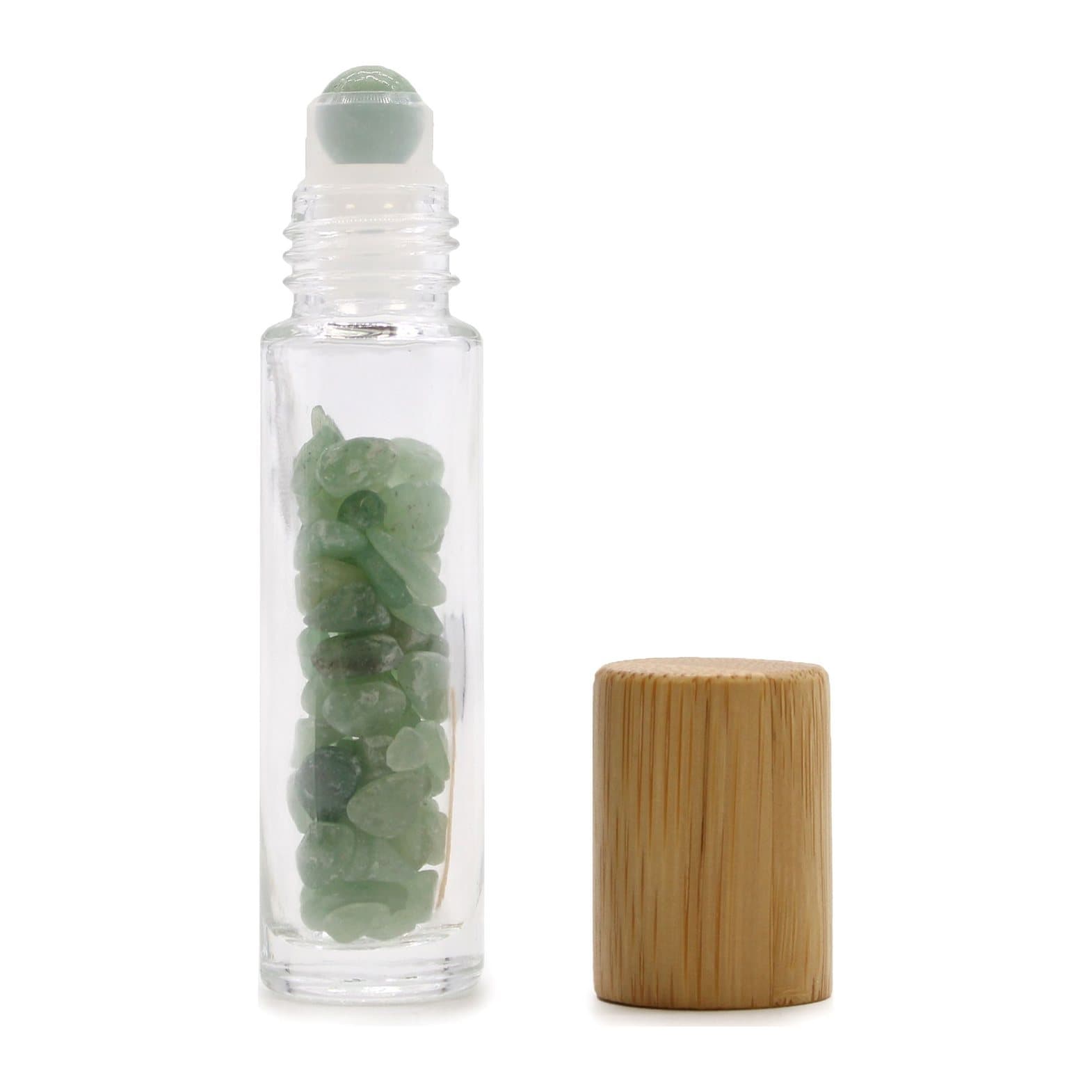 Green aventurine roller bottle with a wooden cap