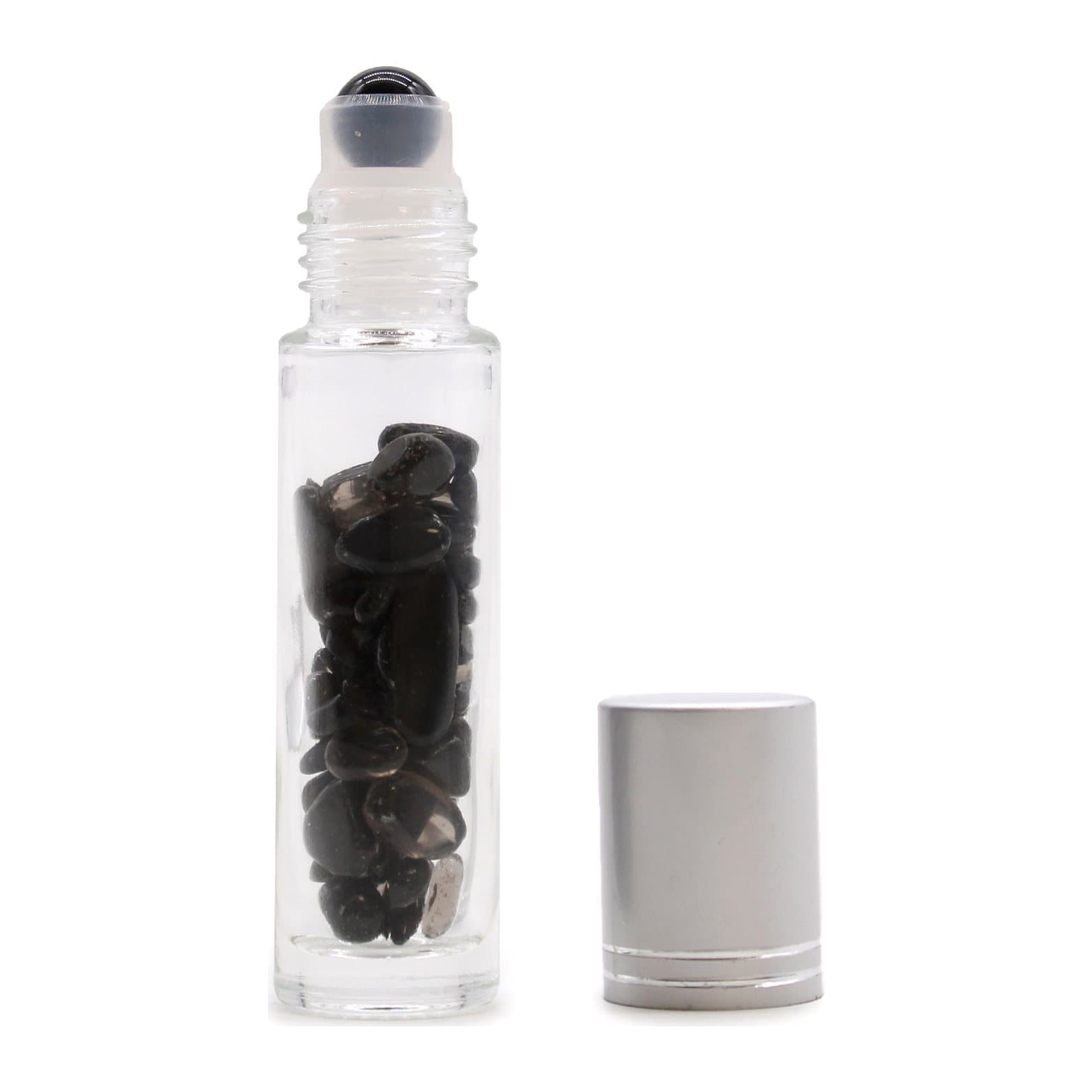 Pack of two gemstone roller bottles with black tourmaline balls and silver caps