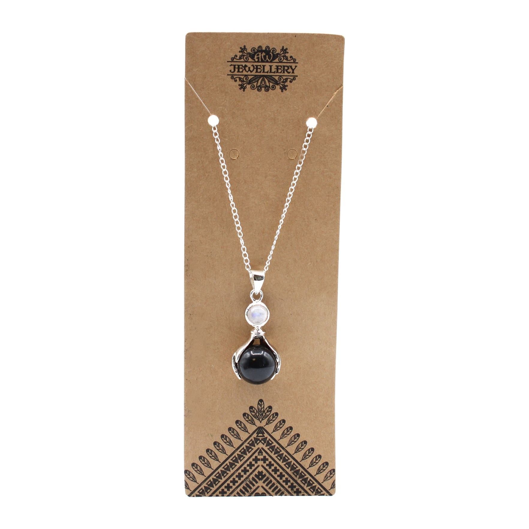 Black agate hands pendant with a smooth black stone
