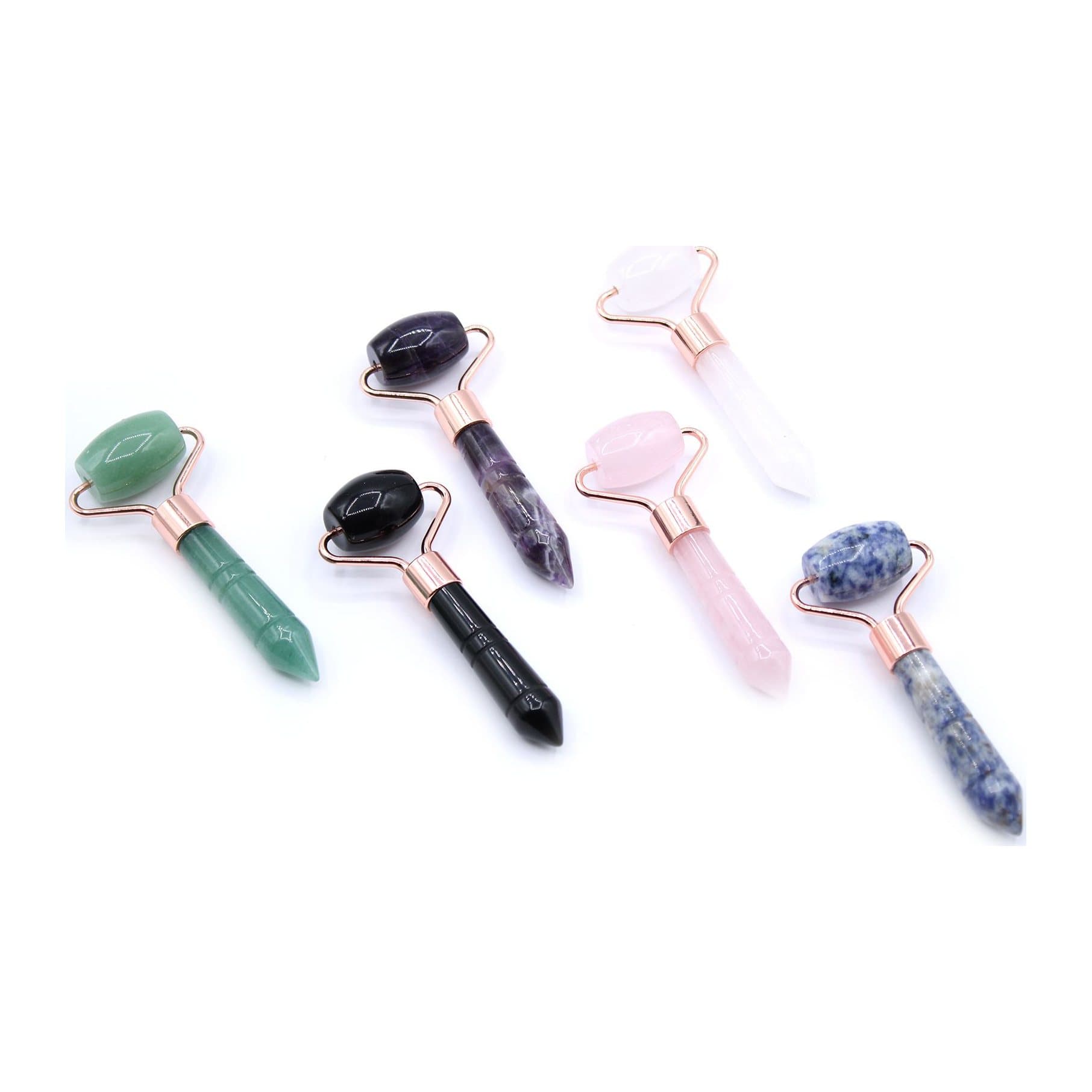 Small green jade gemstone mini face roller with a shorter handle