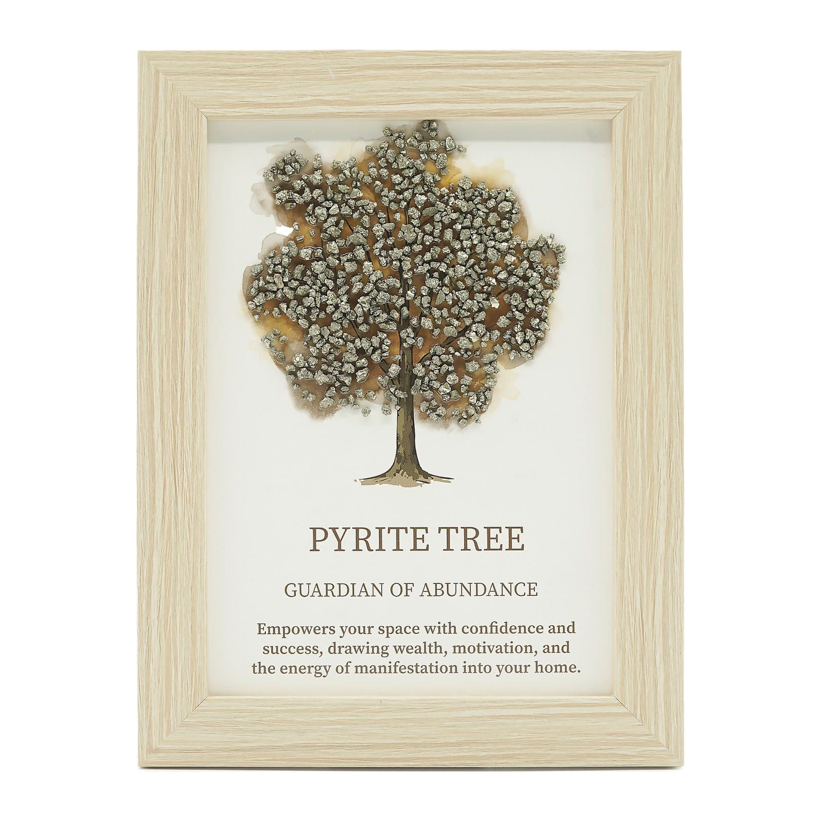 Tree of Life gemstone picture with pyrite chips in a wood-effect frame