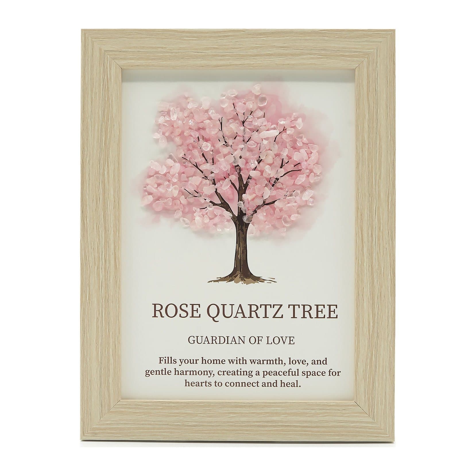 Tree of Life picture with pink rose quartz chips in a wood-effect frame