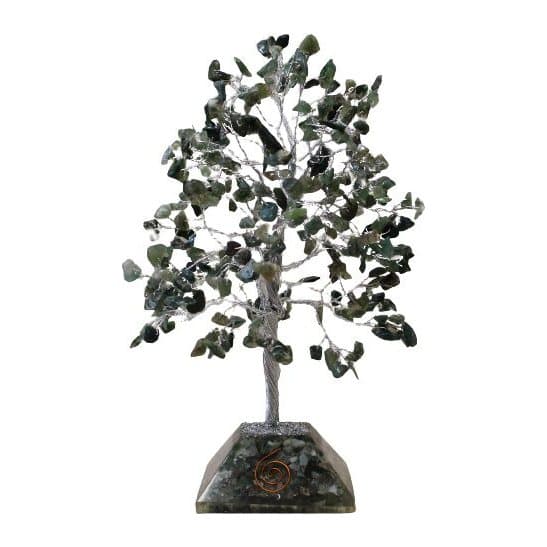 Moss agate gemstone tree on an orgonite base