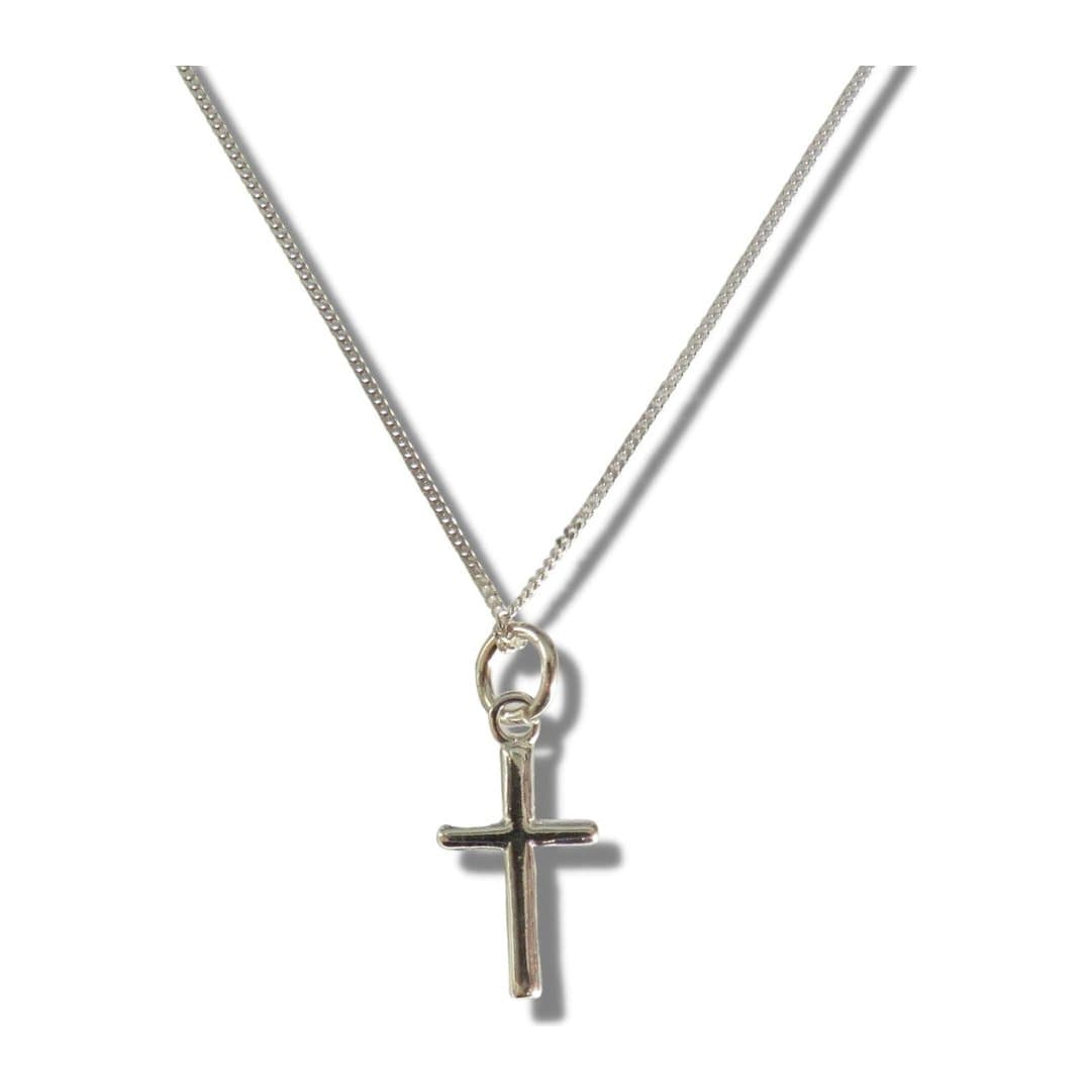 Girls mini silver cross charm necklace on a sterling silver chain