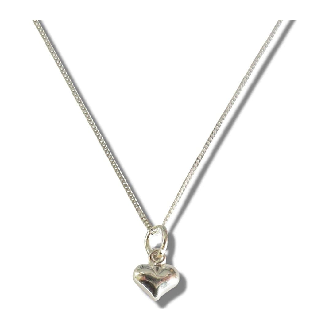Girls mini puff heart silver necklace on a sterling silver chain