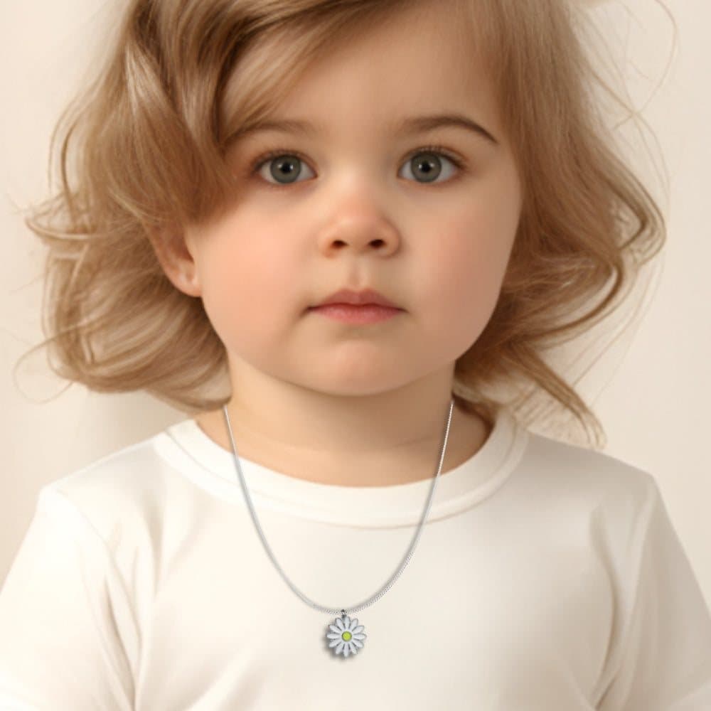Girls white daisy charm necklace on a silver chain