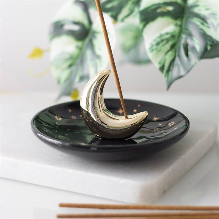 Gold crescent moon incense stick holder