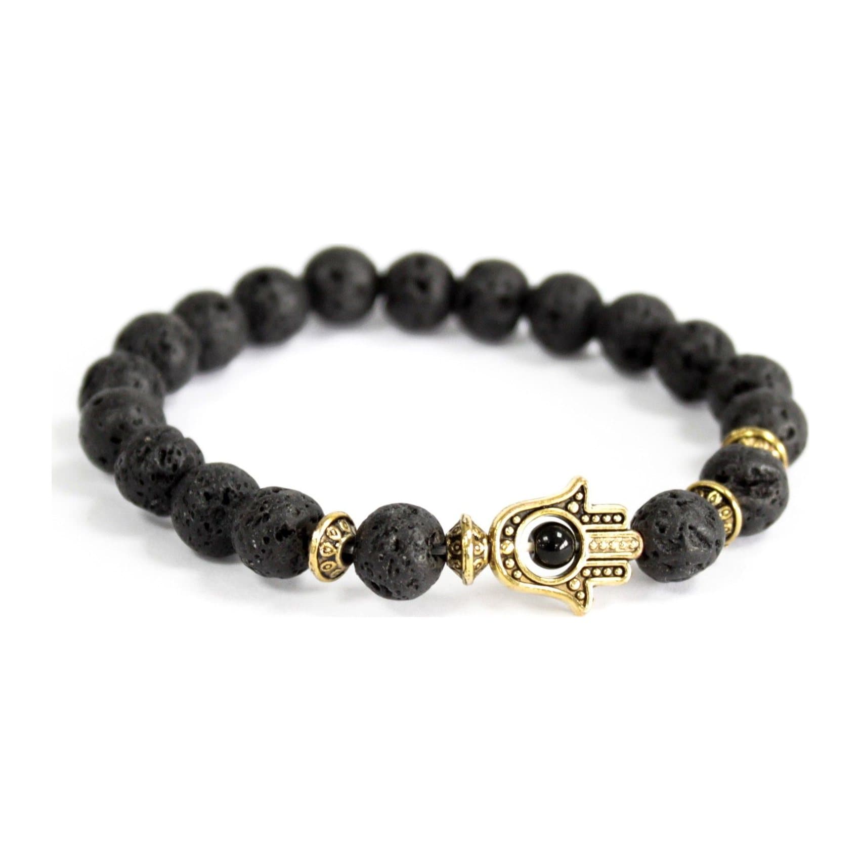 Gold hamsa lava stone gemstone bracelet