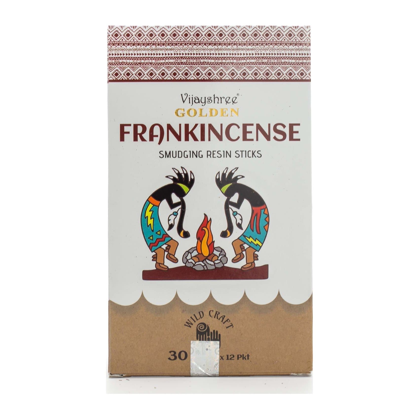 Golden frankincense smudging resin sticks in an illustrated pack