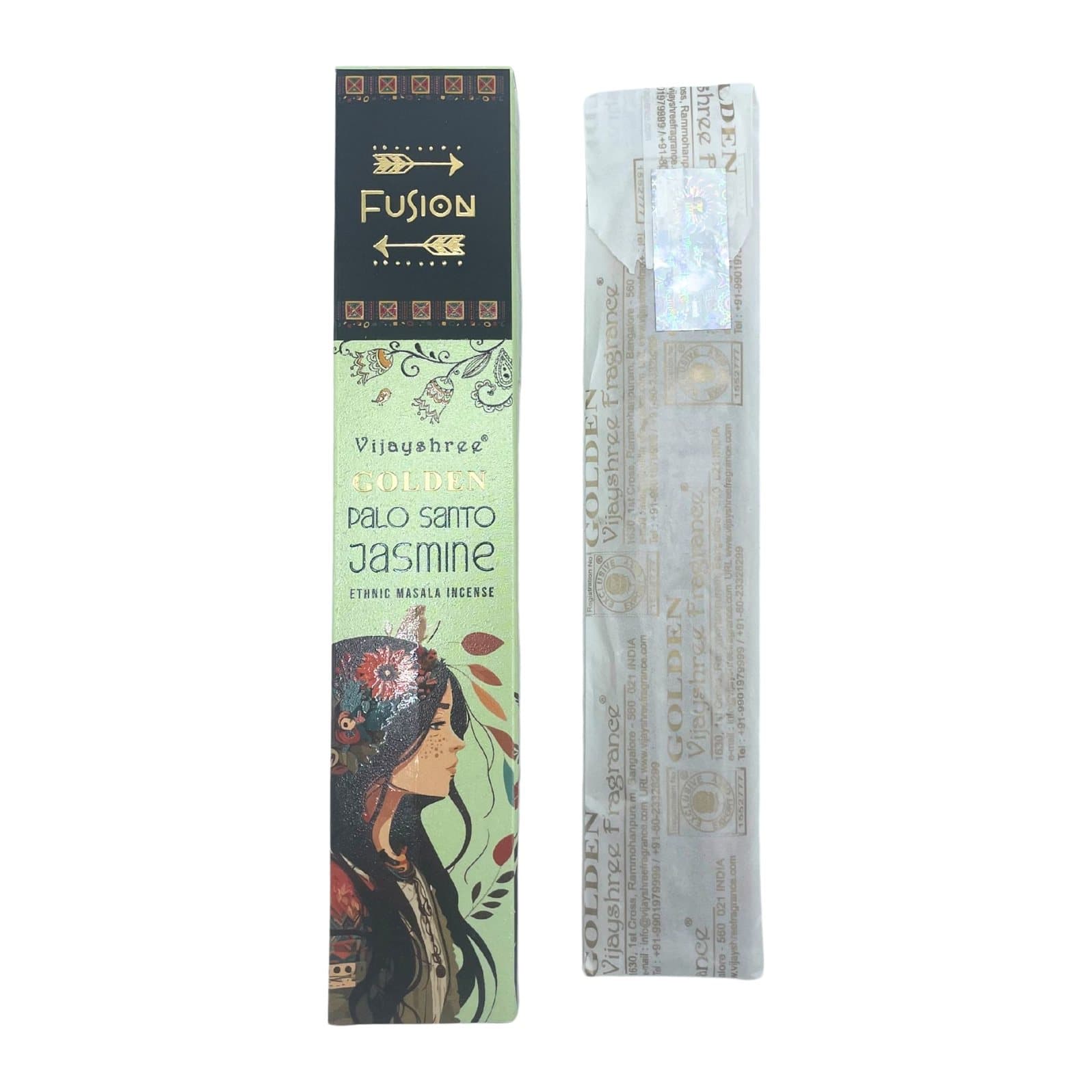 Golden palo santo and jasmine incense sticks, pack of 2