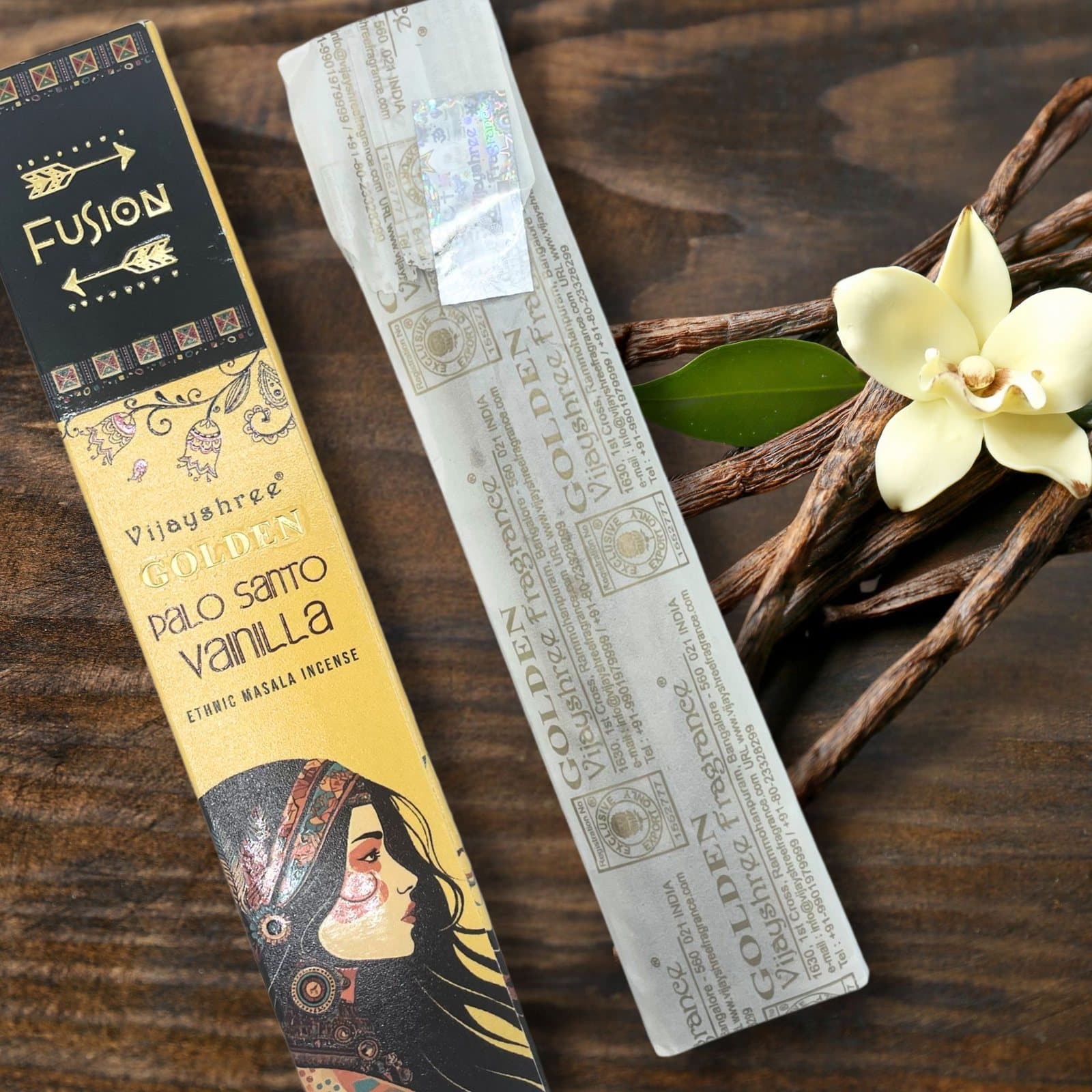 Golden palo santo and vanilla incense sticks, Pack of 2
