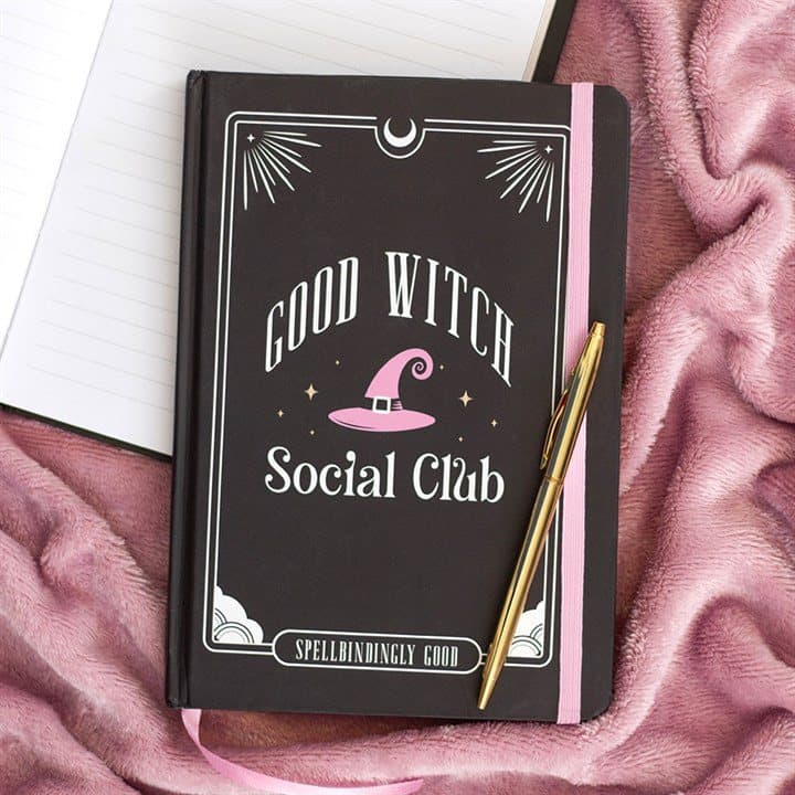 Black A5 notebook with Good Witch Social Club text on the cover