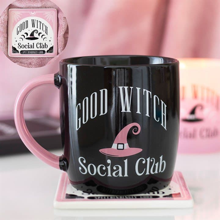 Good Witch Social Club mug and coaster