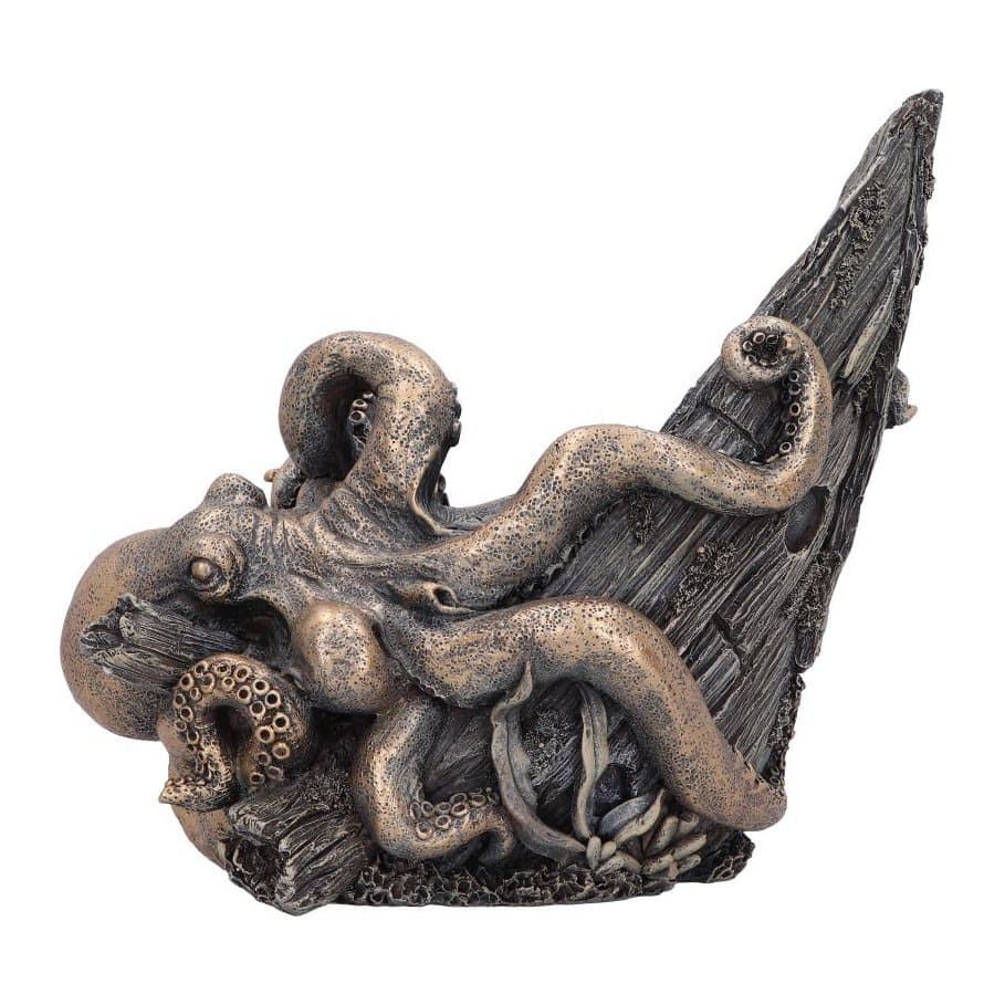 Gothic Kraken wrapped around a boat wreck holding a wine bottle