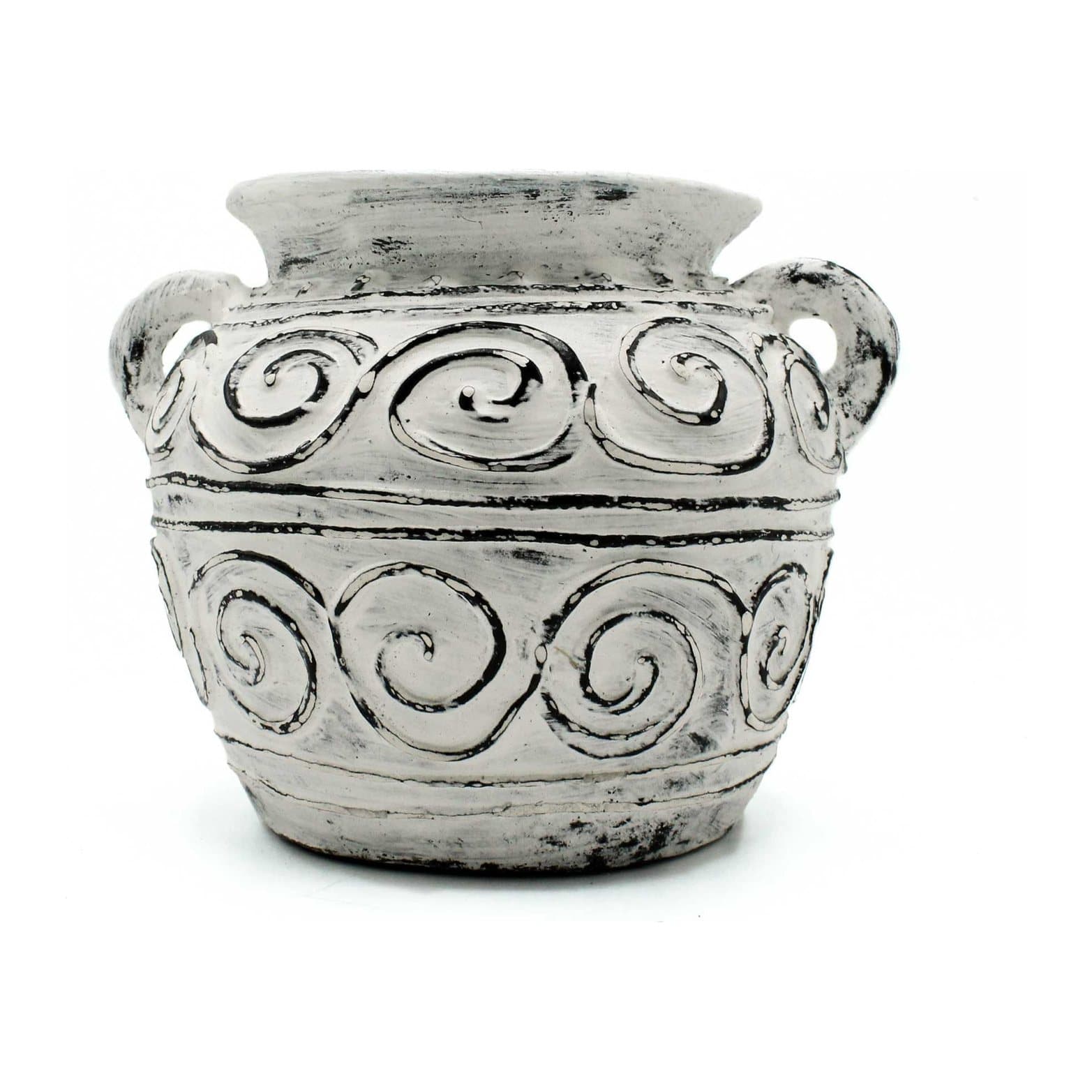 Cream terracotta Greek clay plant pot with handles