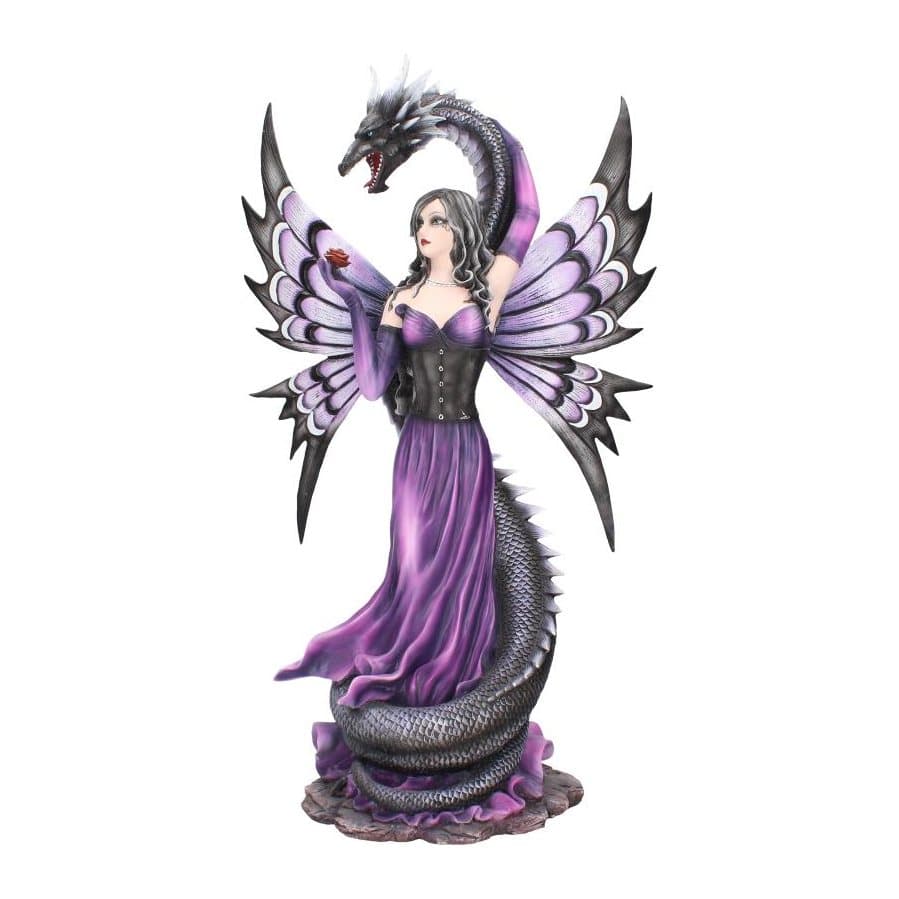 Dark fairy with black serpent and red rose resin ornament
