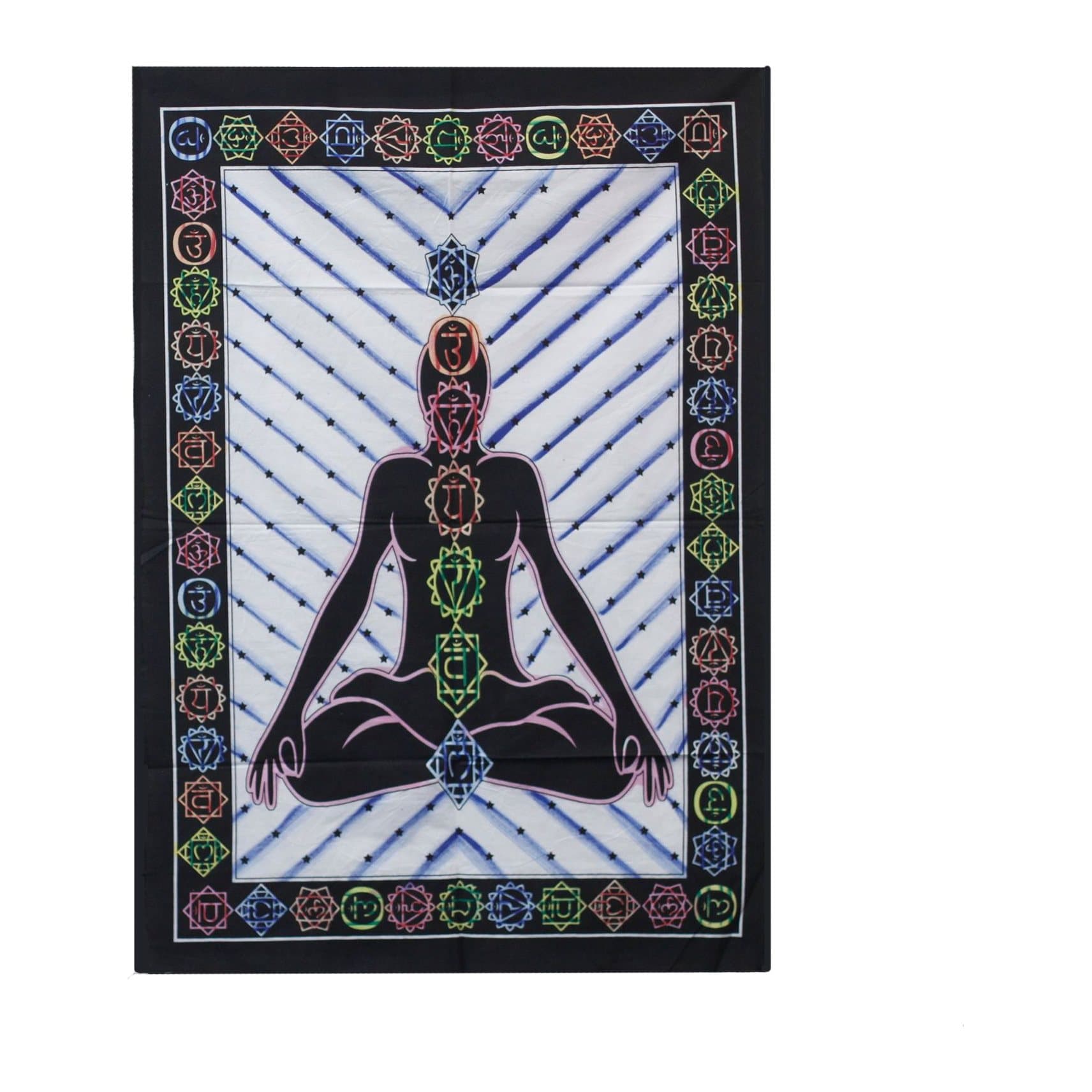 Cotton wall hanging with a vivid chakra Buddha design in vibrant colours