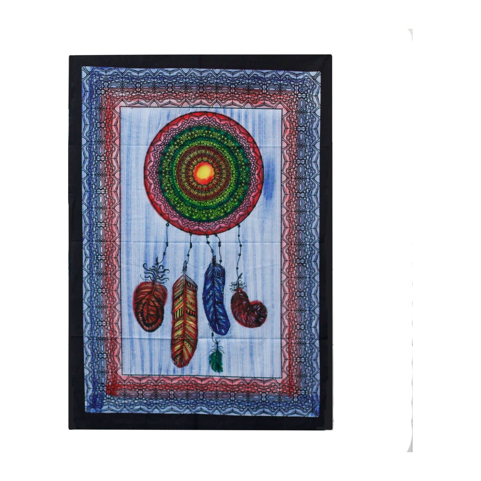 Cotton wall hanging with a vivid dreamcatcher design in vibrant colours