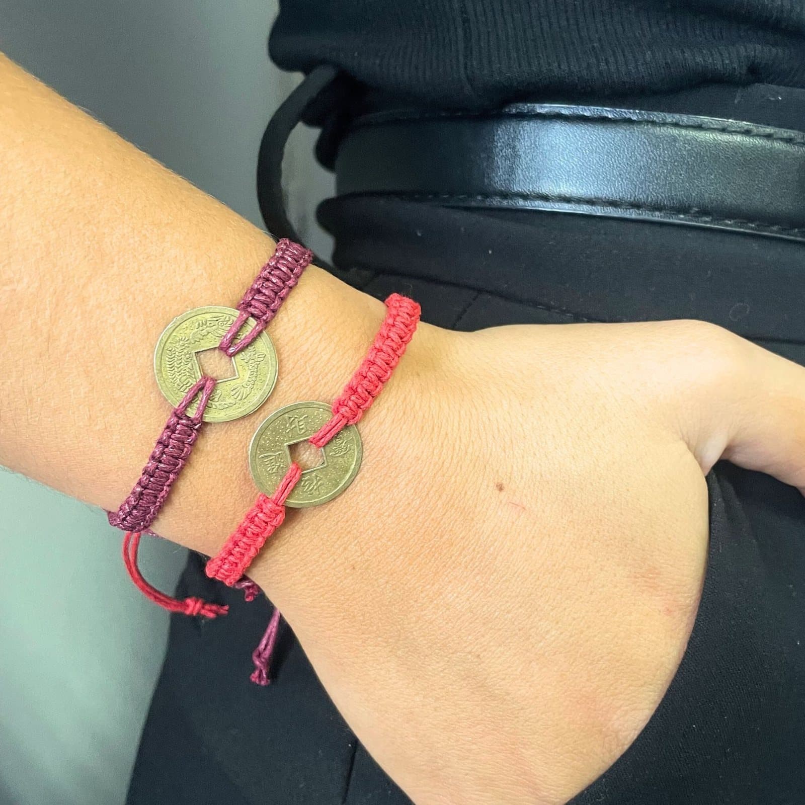 Pack of 3 assorted friendship bracelets with a feng shui coin
