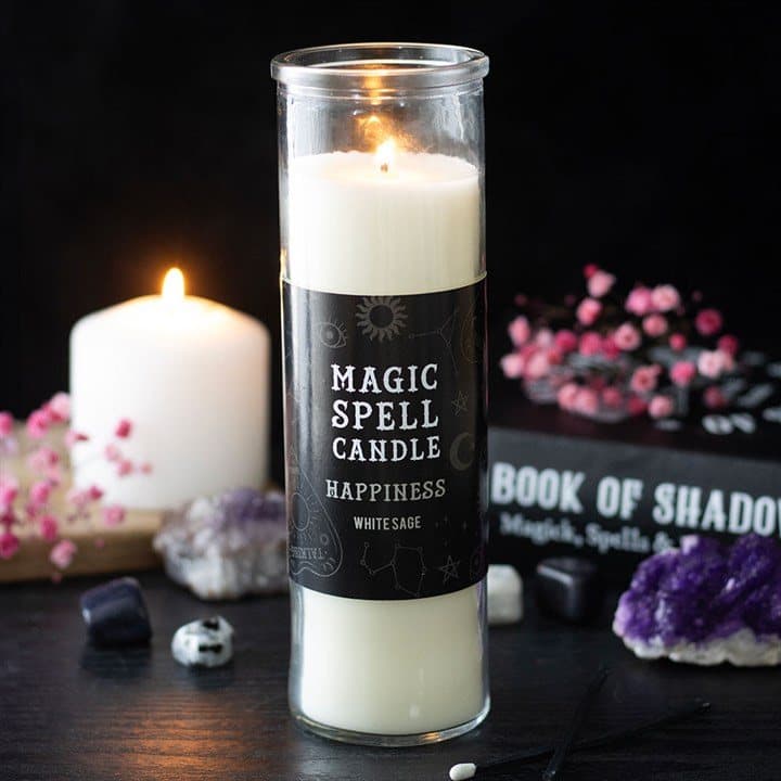 Happiness white sage magic spell tube candle with a hang tag