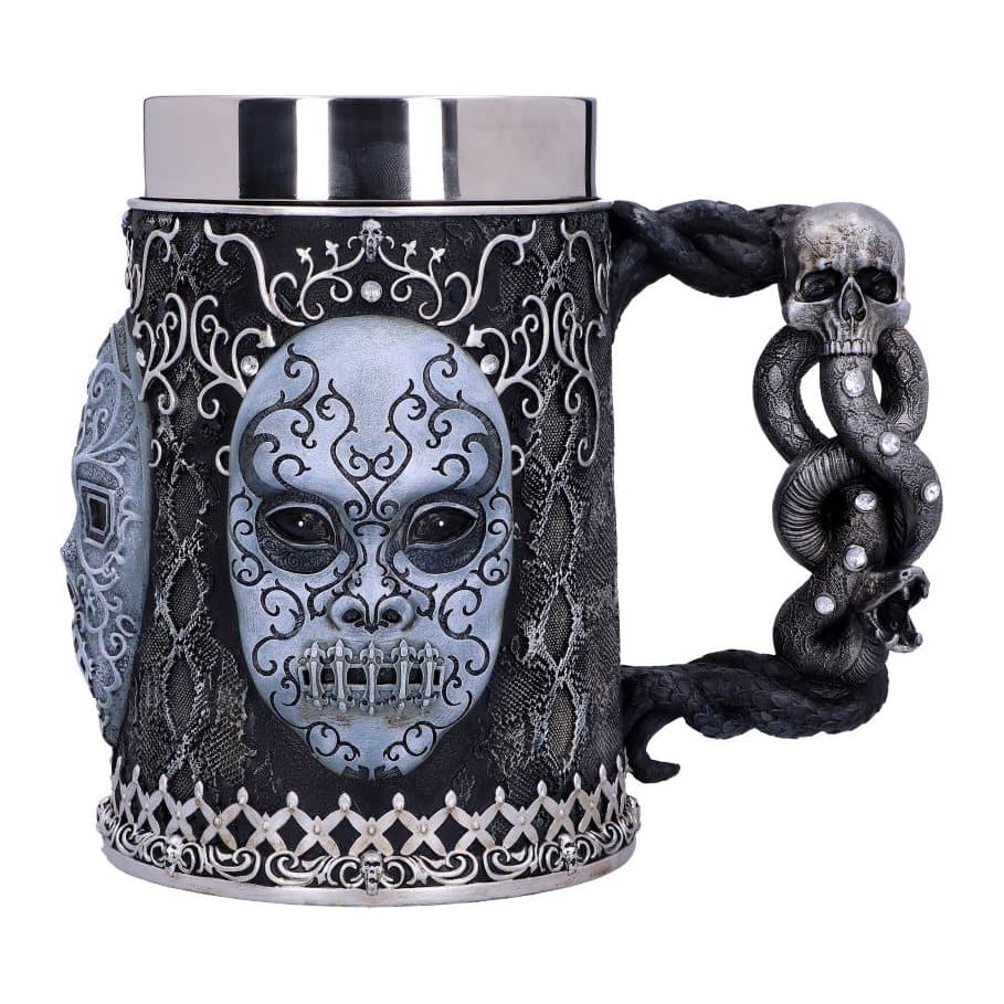 Harry Potter Death Eater tankard with masks on the sides and a serpentine handle