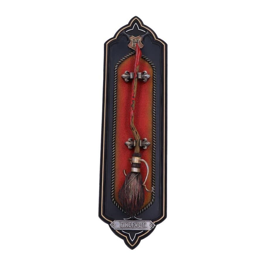 Black Harry Potter Firebolt broomstick wall plaque with gold detailing