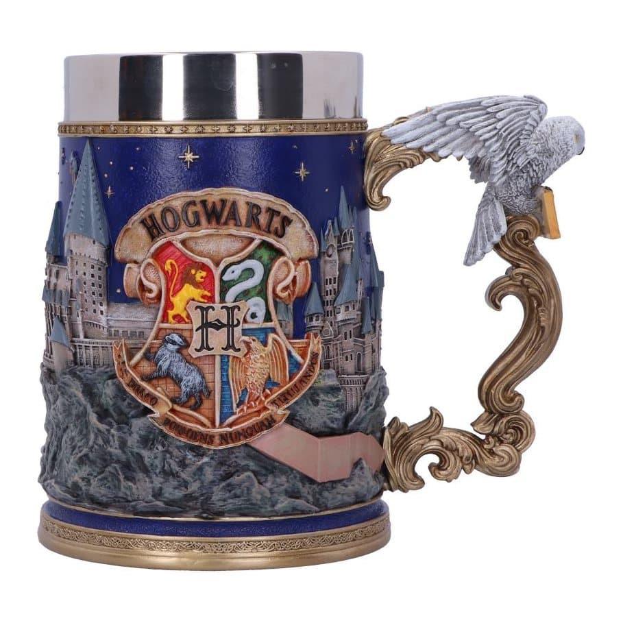 Hogwarts collectible tankard with the house crest and Hedwig on the handle