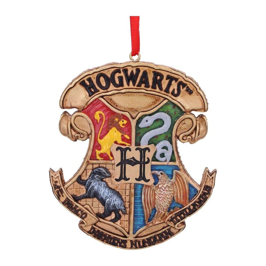 Harry Potter Hogwarts crest hanging ornament showing the four house crests