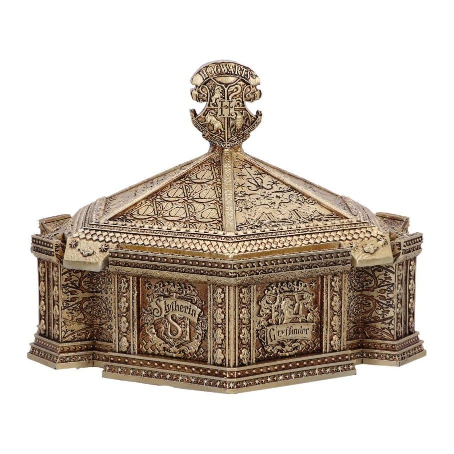 Bronze Harry Potter Hogwarts trinket box with the four Hogwarts houses around the outside