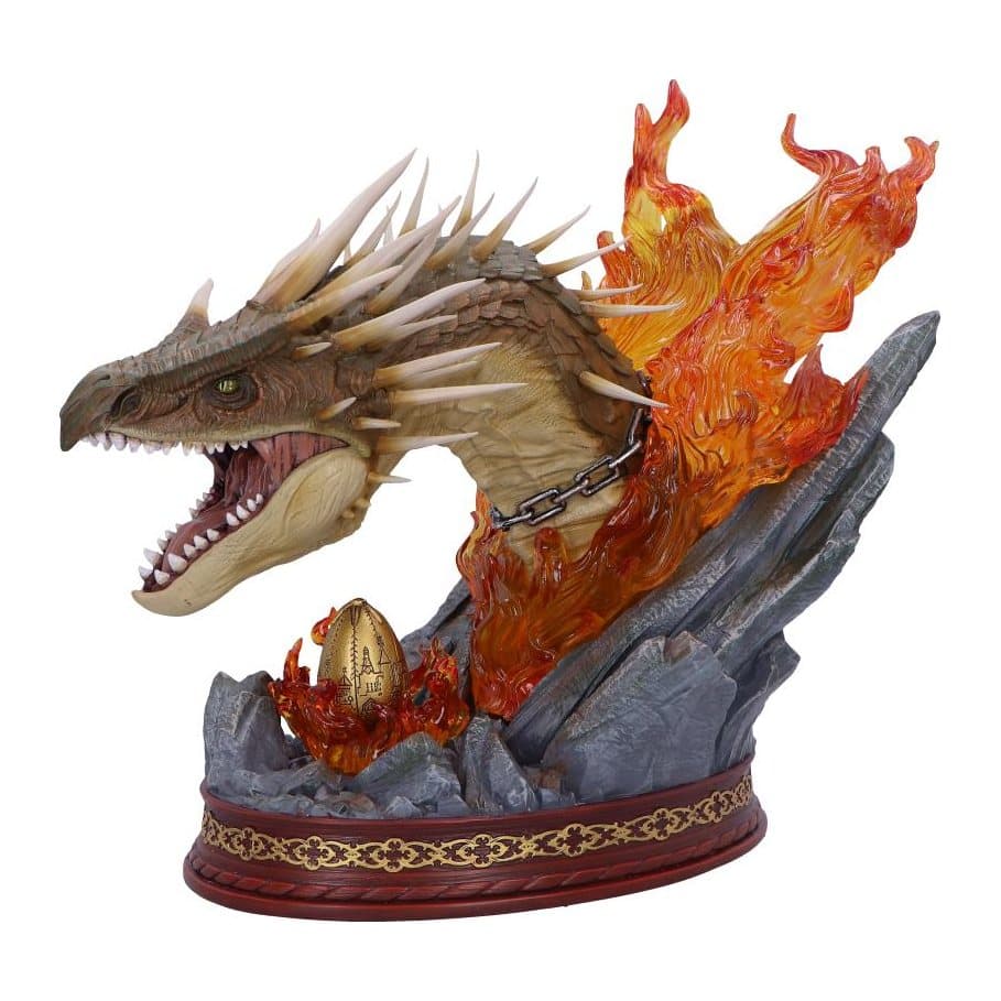Hungarian Horntail bust with orange fire, golden egg and rocky base