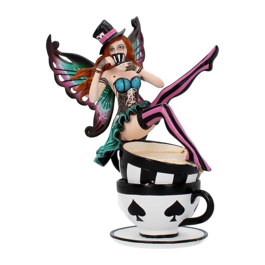 Hatter fairy in a top hat perched on an oversized teacup
