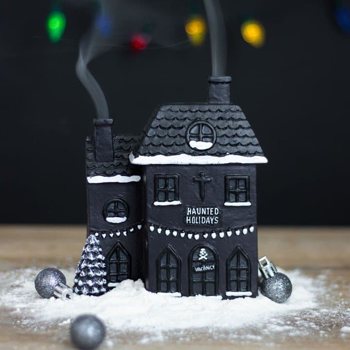 Black haunted holiday house incense burner