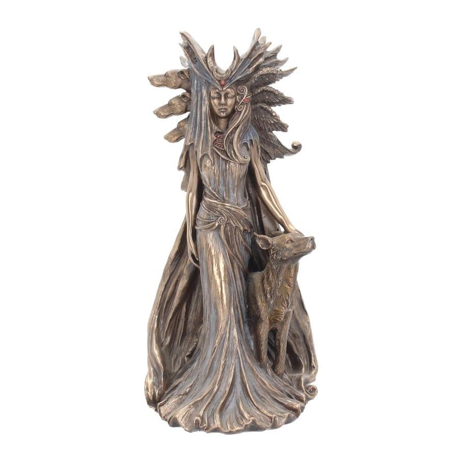 Bronze resin figurine of the goddess Hekate surrounded by her dogs