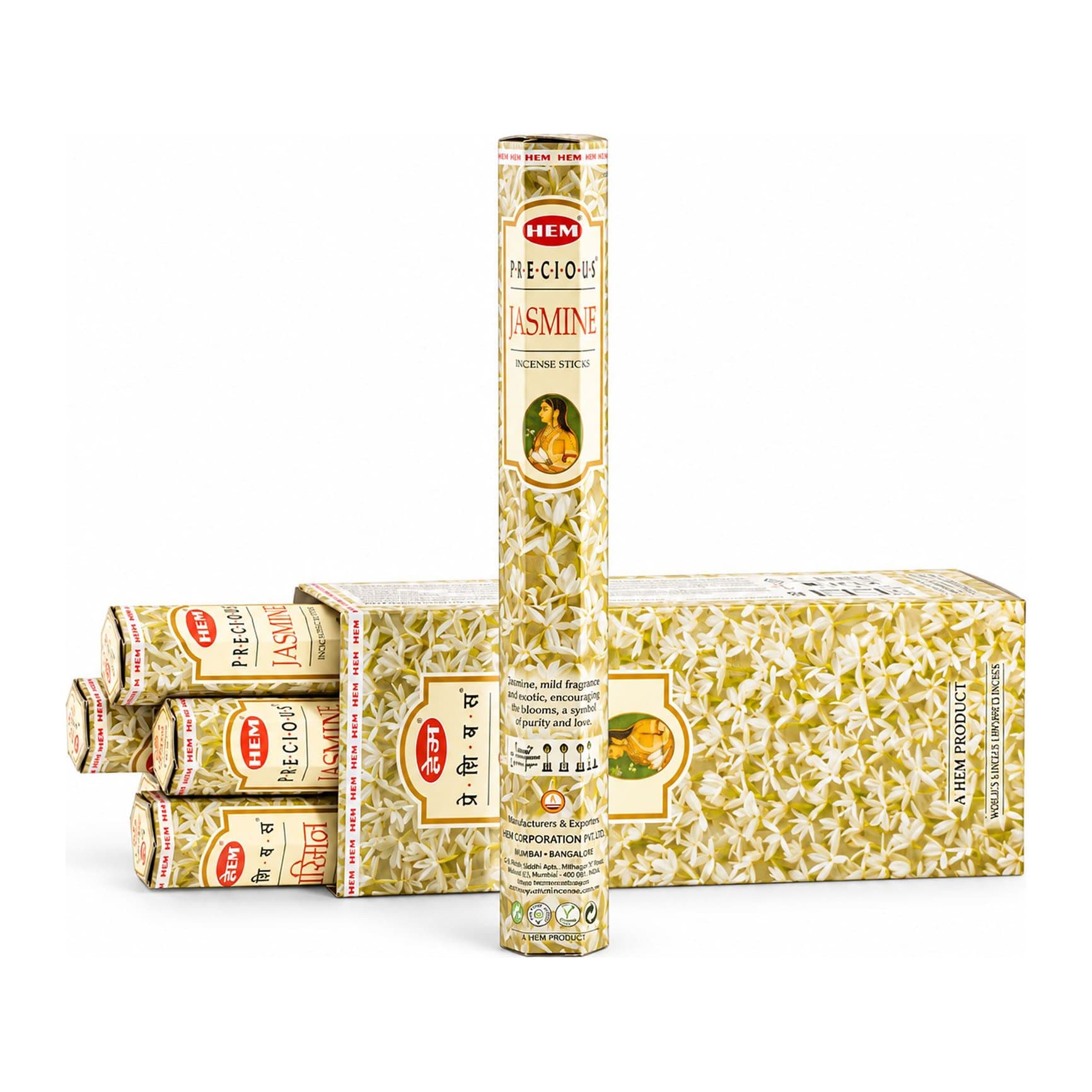 Three hexagonal packs of HEM Precious Jasmine incense